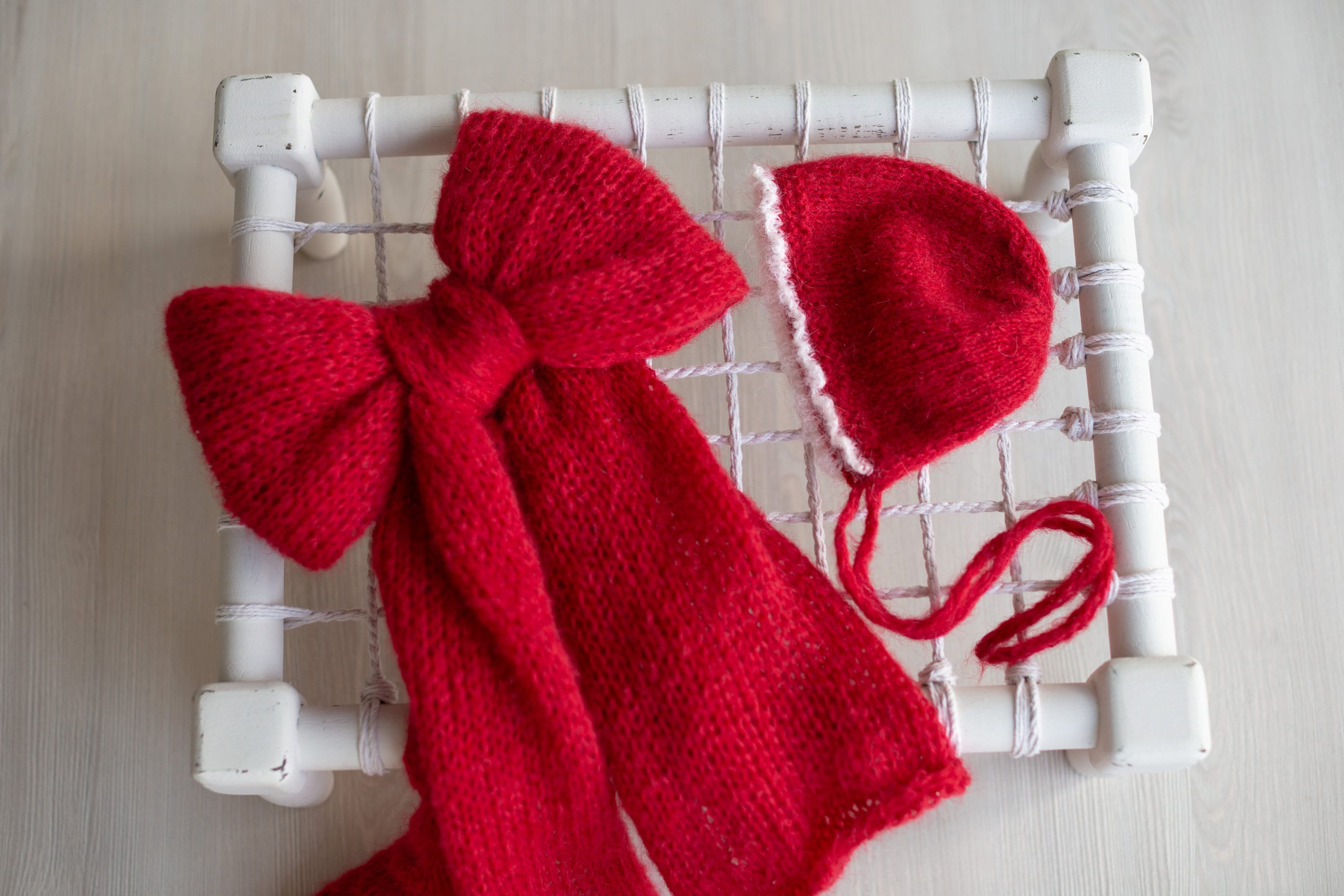 Newborn Bonnet with Knitted Wrap Mohair, Newborn Christmas Outfits for Newborn Photography Props, Christmas Newborn Props for Photography