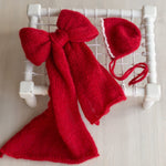 Newborn Bonnet with Knitted Wrap Mohair, Newborn Christmas Outfits for Newborn Photography Props, Christmas Newborn Props for Photography