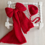 Newborn Bonnet with Knitted Wrap Mohair, Newborn Christmas Outfits for Newborn Photography Props, Christmas Newborn Props for Photography