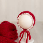 Newborn Bonnet with Knitted Wrap Mohair, Newborn Christmas Outfits for Newborn Photography Props, Christmas Newborn Props for Photography