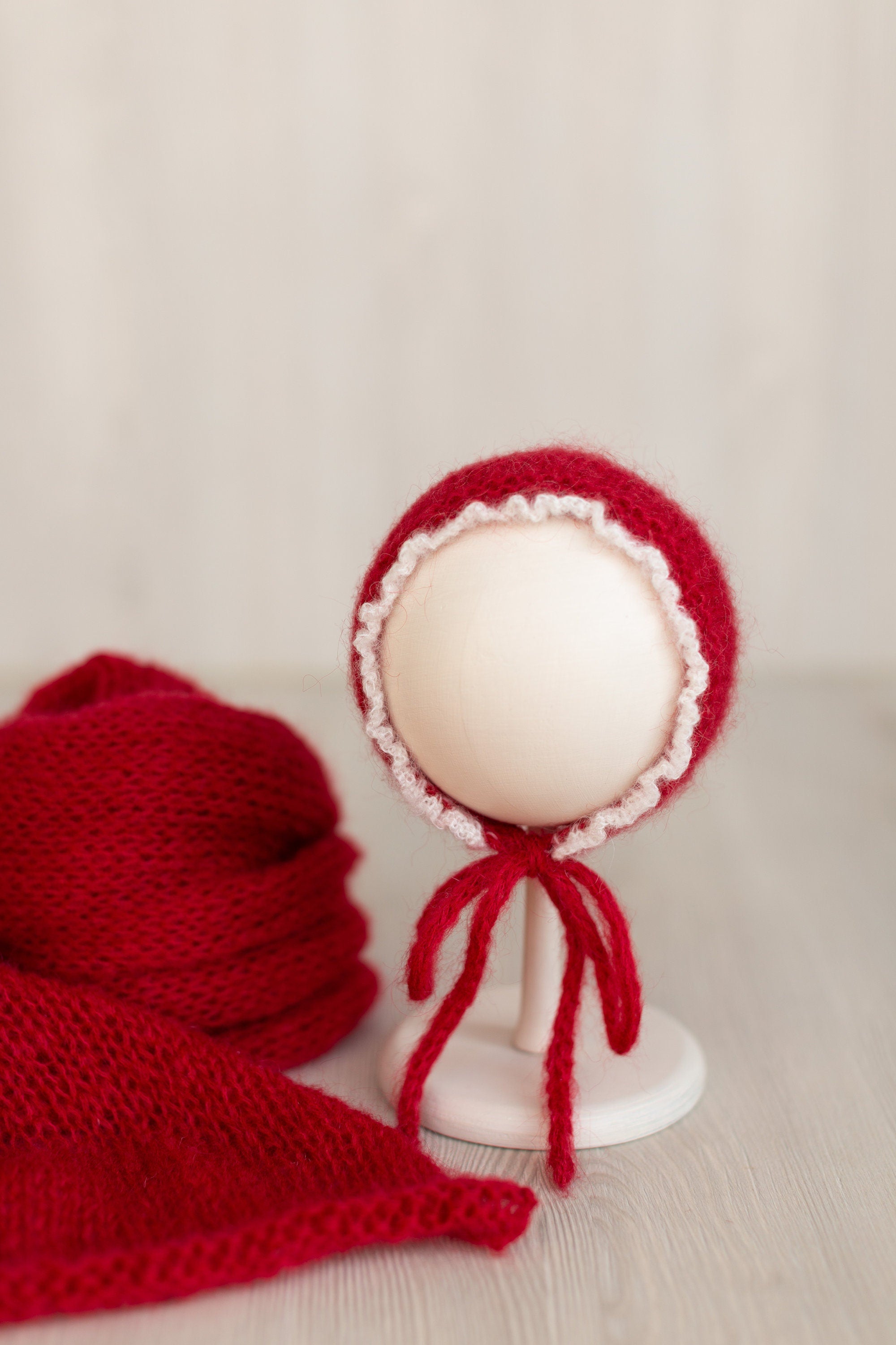 Newborn Bonnet with Knitted Wrap Mohair, Newborn Christmas Outfits for Newborn Photography Props, Christmas Newborn Props for Photography
