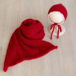 Newborn Bonnet with Knitted Wrap Mohair, Newborn Christmas Outfits for Newborn Photography Props, Christmas Newborn Props for Photography
