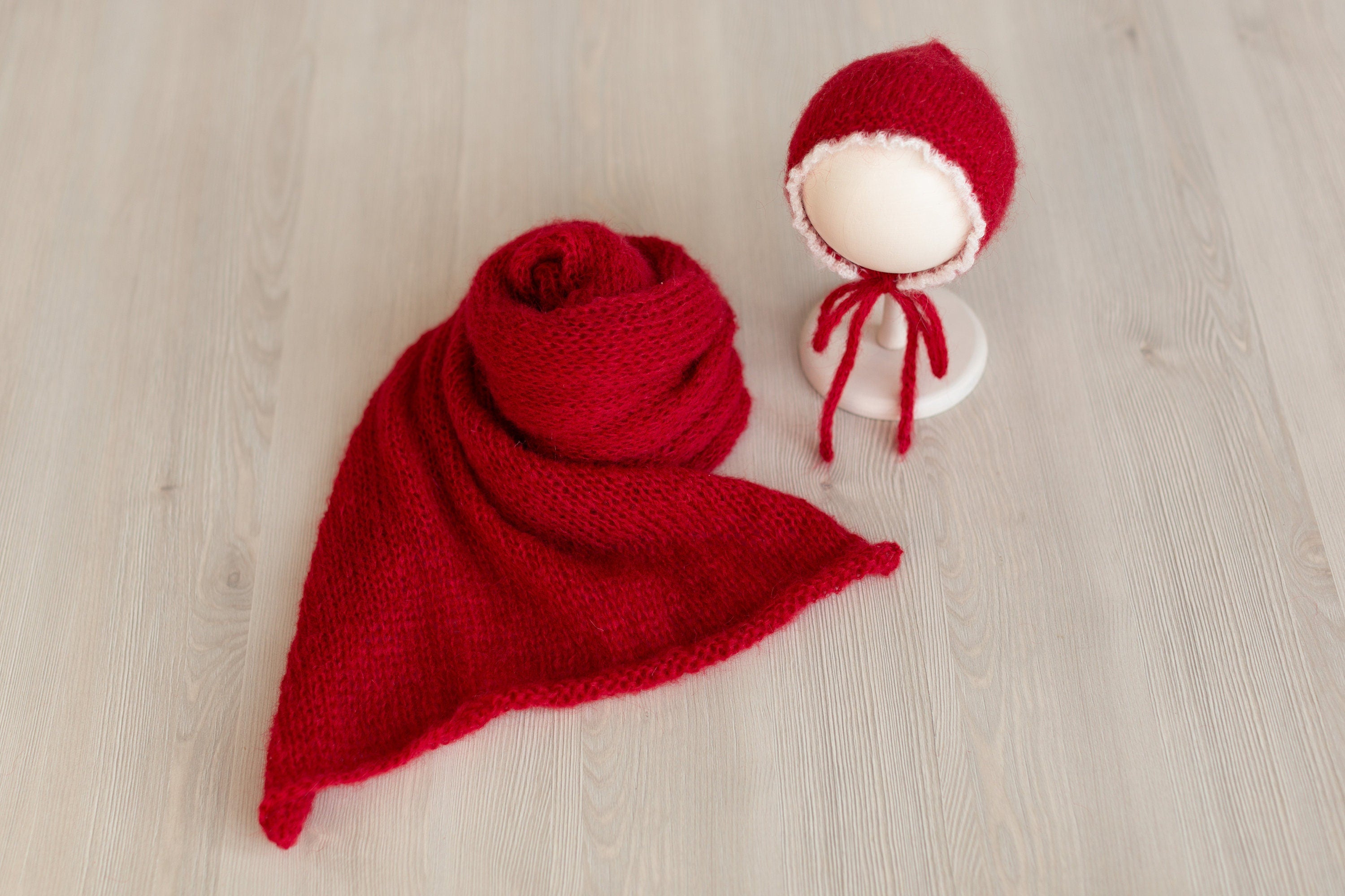 Newborn Bonnet with Knitted Wrap Mohair, Newborn Christmas Outfits for Newborn Photography Props, Christmas Newborn Props for Photography