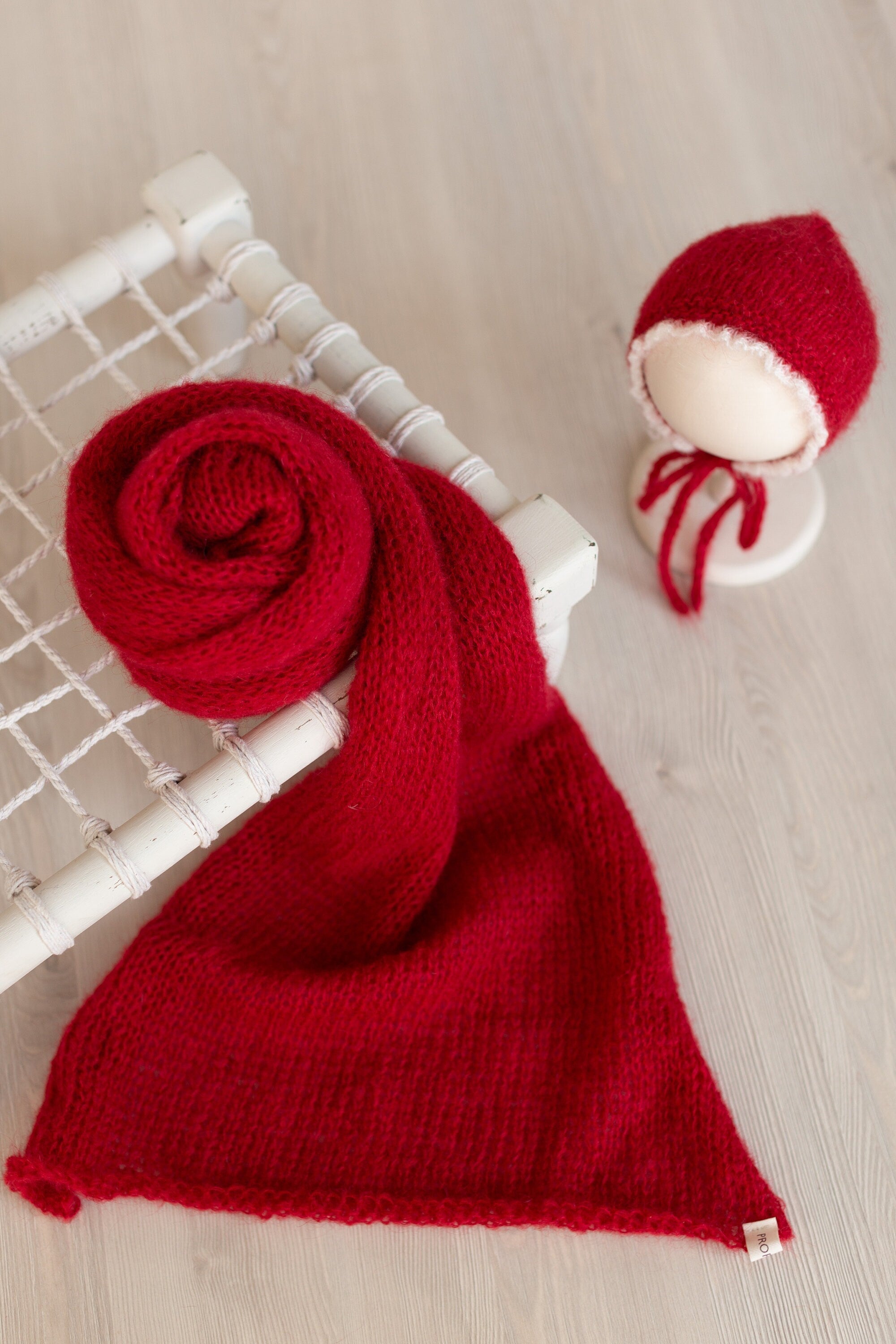 Newborn Bonnet with Knitted Wrap Mohair, Newborn Christmas Outfits for Newborn Photography Props, Christmas Newborn Props for Photography