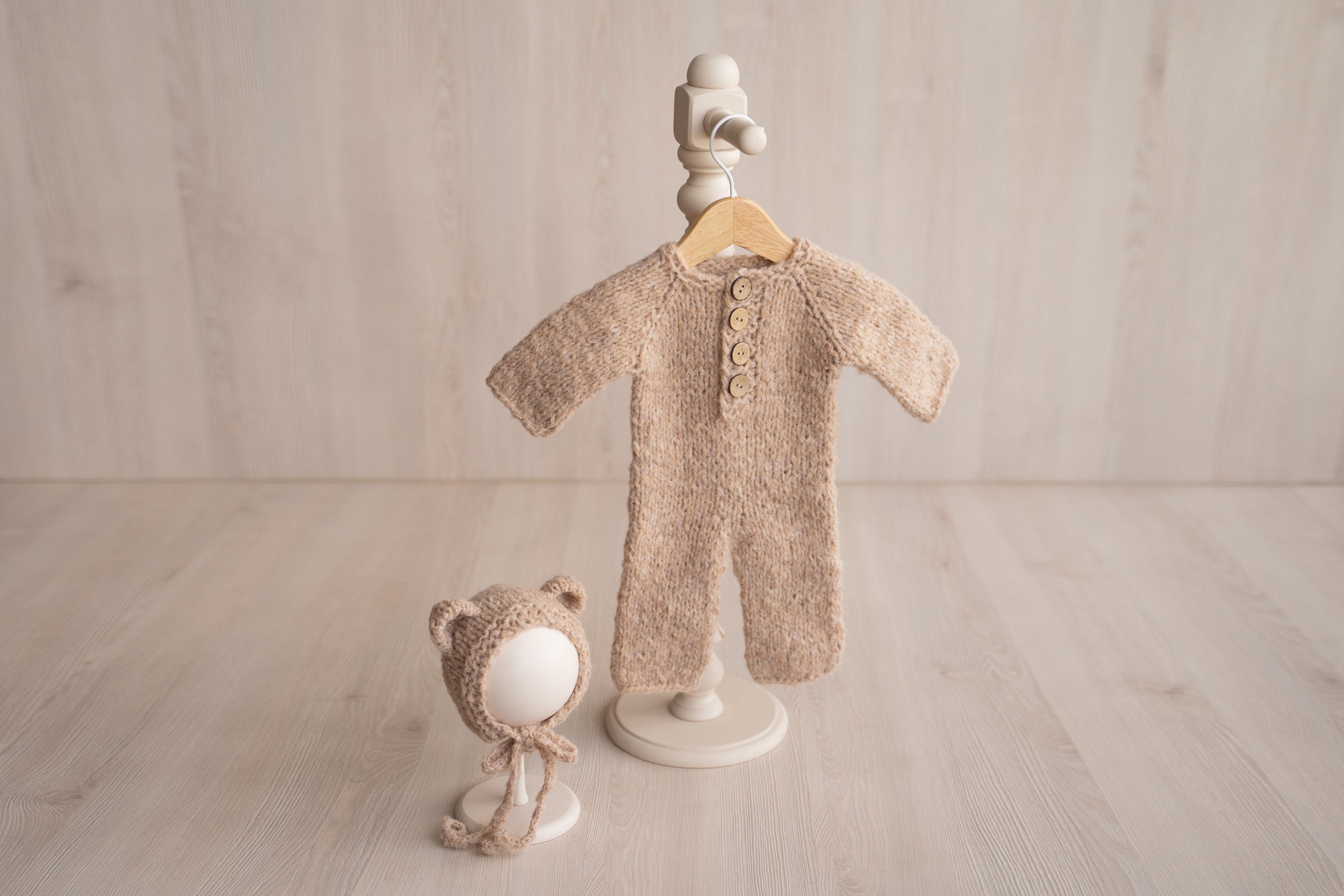 Newborn Teddy Bear and Bunny Outfit, Newborn Knitted Outfit, Newborn Bear Hat, Newborn Coming Home Outfit, Newborn Photography Props Set