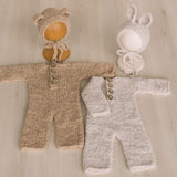 Newborn Teddy Bear and Bunny Outfit, Newborn Knitted Outfit, Newborn Bear Hat, Newborn Coming Home Outfit, Newborn Photography Props Set