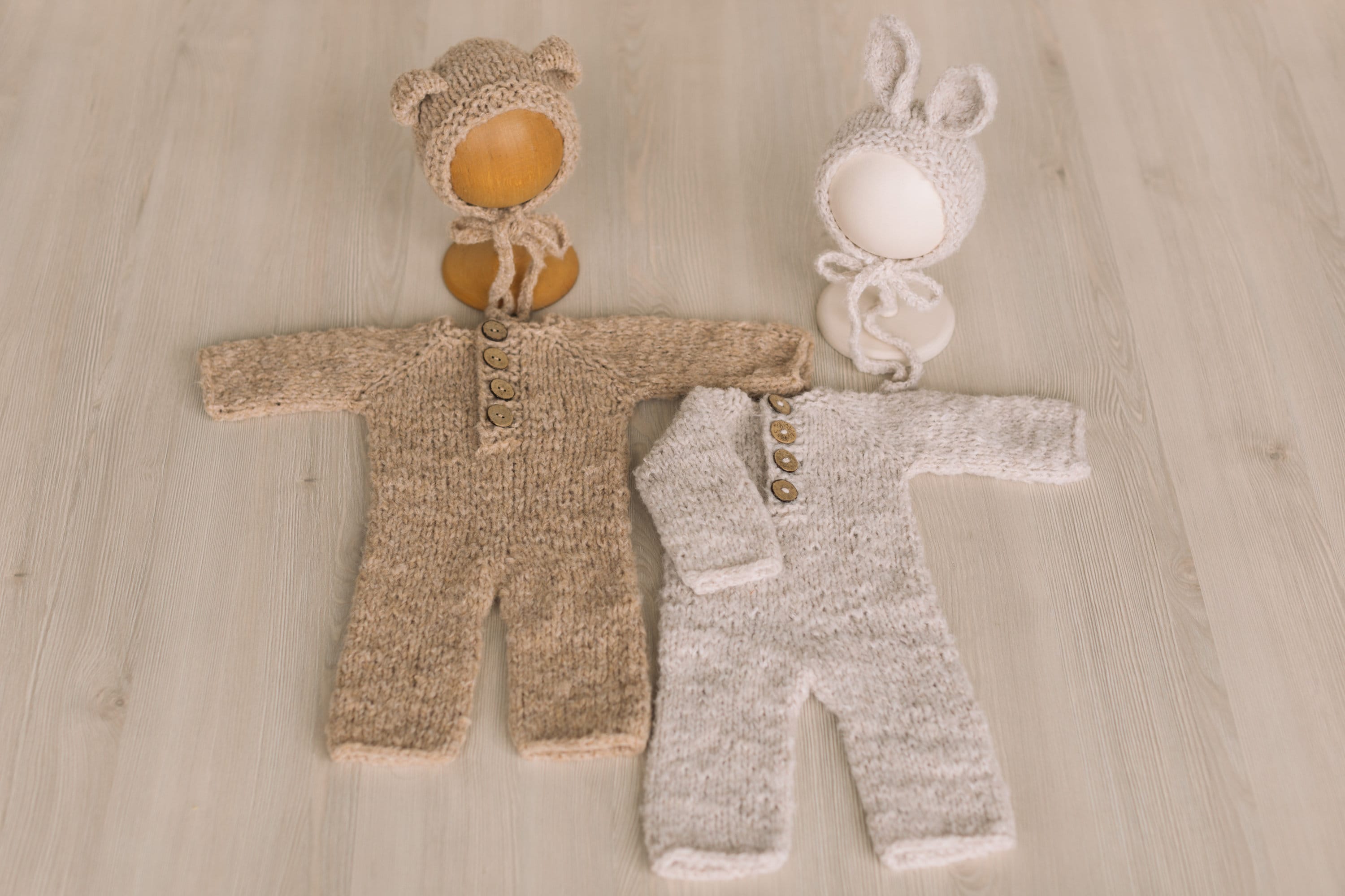 Newborn Teddy Bear and Bunny Outfit, Newborn Knitted Outfit, Newborn Bear Hat, Newborn Coming Home Outfit, Newborn Photography Props Set