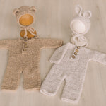 Newborn Teddy Bear and Bunny Outfit, Newborn Knitted Outfit, Newborn Bear Hat, Newborn Coming Home Outfit, Newborn Photography Props Set