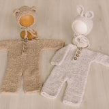 Newborn Teddy Bear and Bunny Outfit, Newborn Knitted Outfit, Newborn Bear Hat, Newborn Coming Home Outfit, Newborn Photography Props Set