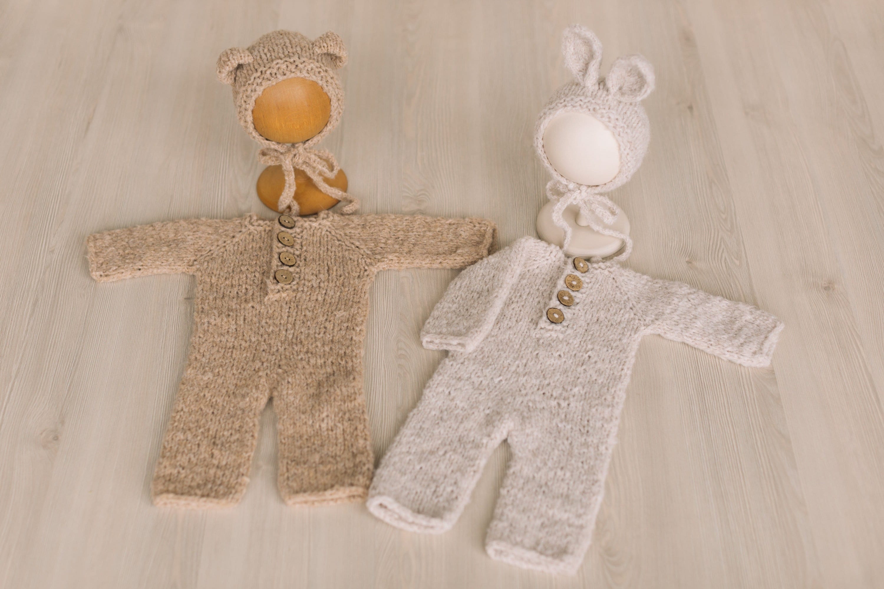 Newborn Teddy Bear and Bunny Outfit, Newborn Knitted Outfit, Newborn Bear Hat, Newborn Coming Home Outfit, Newborn Photography Props Set