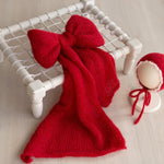Newborn Bonnet with Knitted Wrap Mohair, Newborn Christmas Outfits for Newborn Photography Props, Christmas Newborn Props for Photography