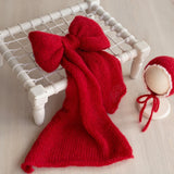 Newborn Bonnet with Knitted Wrap Mohair, Newborn Christmas Outfits for Newborn Photography Props, Christmas Newborn Props for Photography