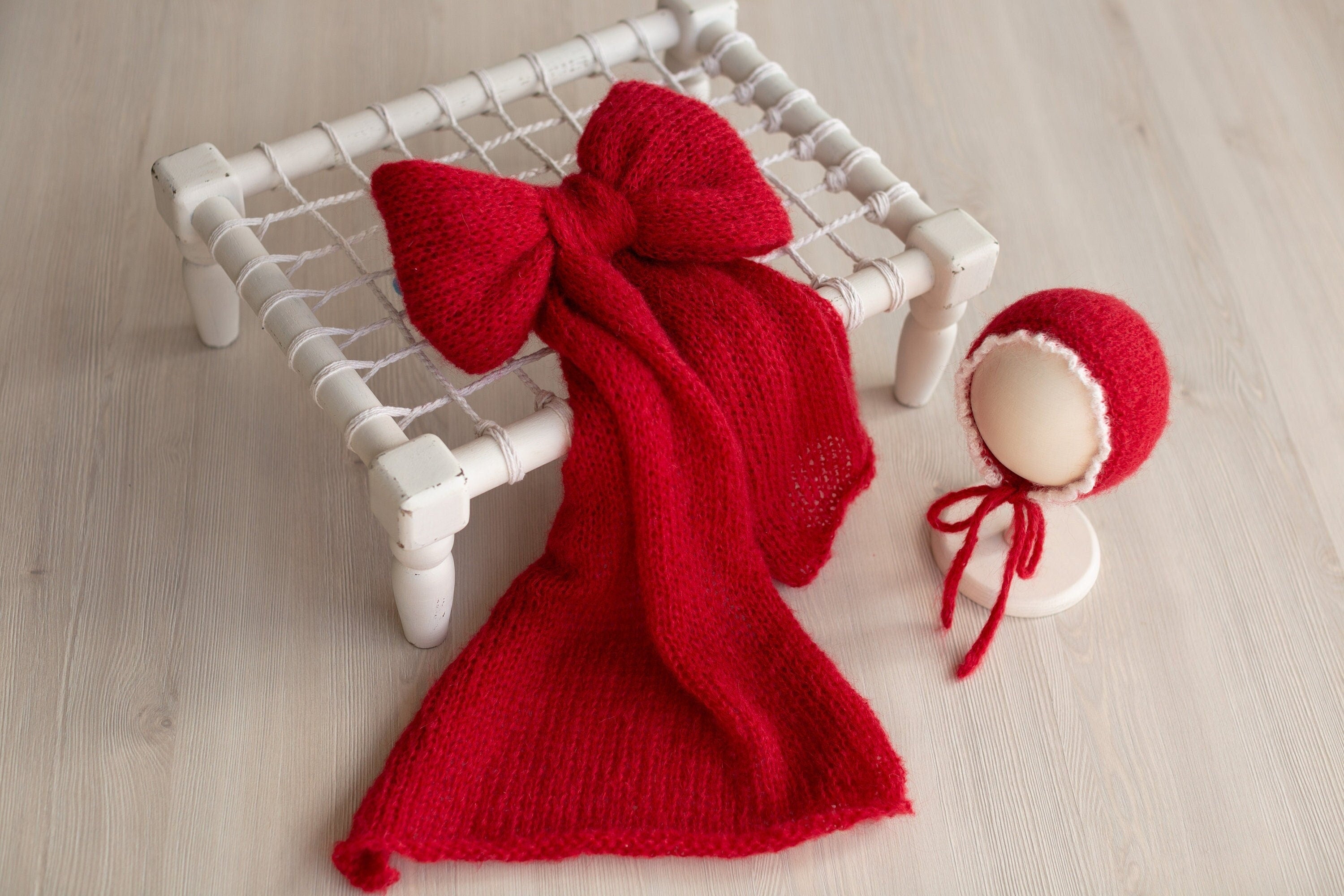 Newborn Bonnet with Knitted Wrap Mohair, Newborn Christmas Outfits for Newborn Photography Props, Christmas Newborn Props for Photography