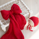 Newborn Bonnet with Knitted Wrap Mohair, Newborn Christmas Outfits for Newborn Photography Props, Christmas Newborn Props for Photography
