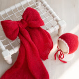 Newborn Bonnet with Knitted Wrap Mohair, Newborn Christmas Outfits for Newborn Photography Props, Christmas Newborn Props for Photography