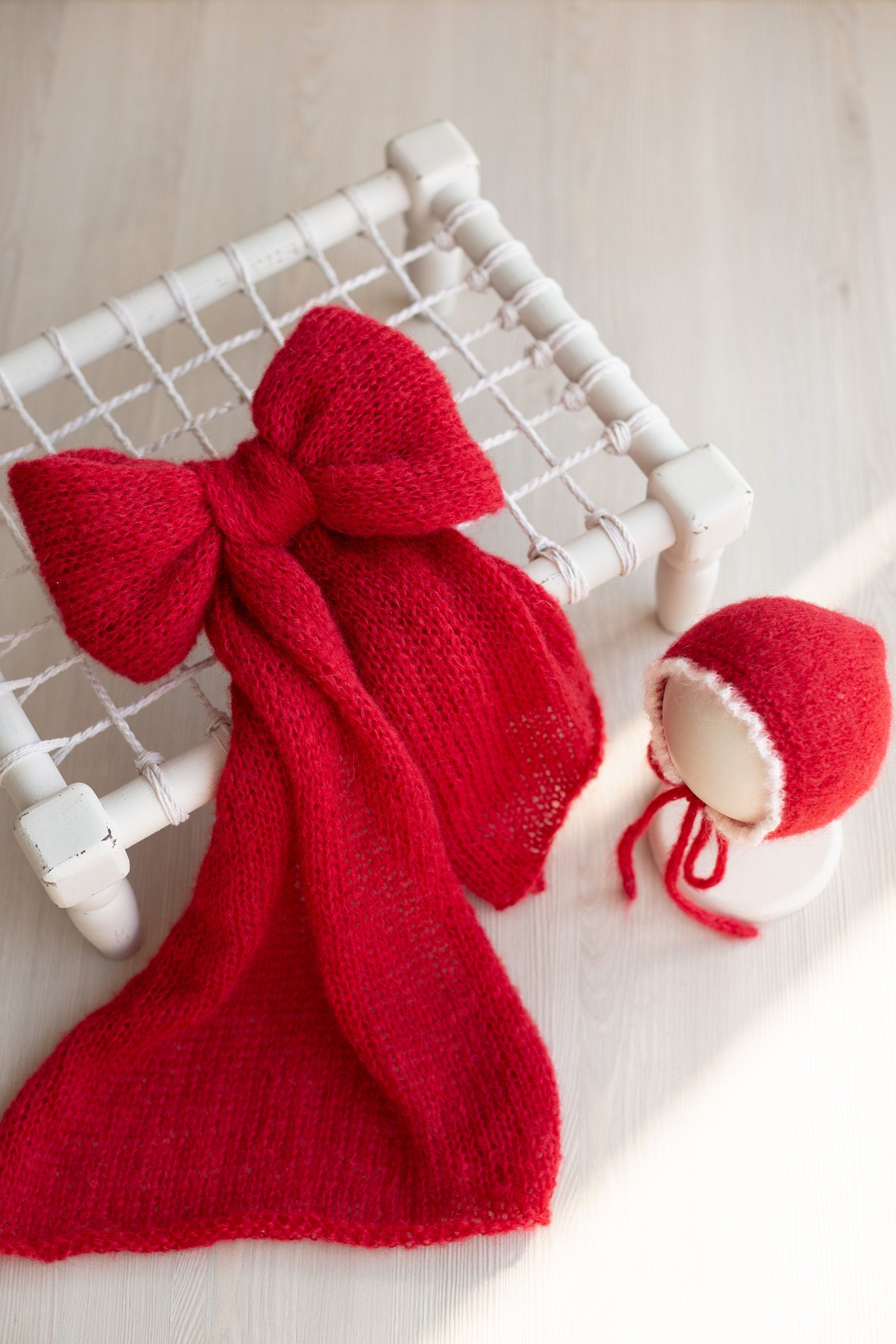 Newborn Bonnet with Knitted Wrap Mohair, Newborn Christmas Outfits for Newborn Photography Props, Christmas Newborn Props for Photography