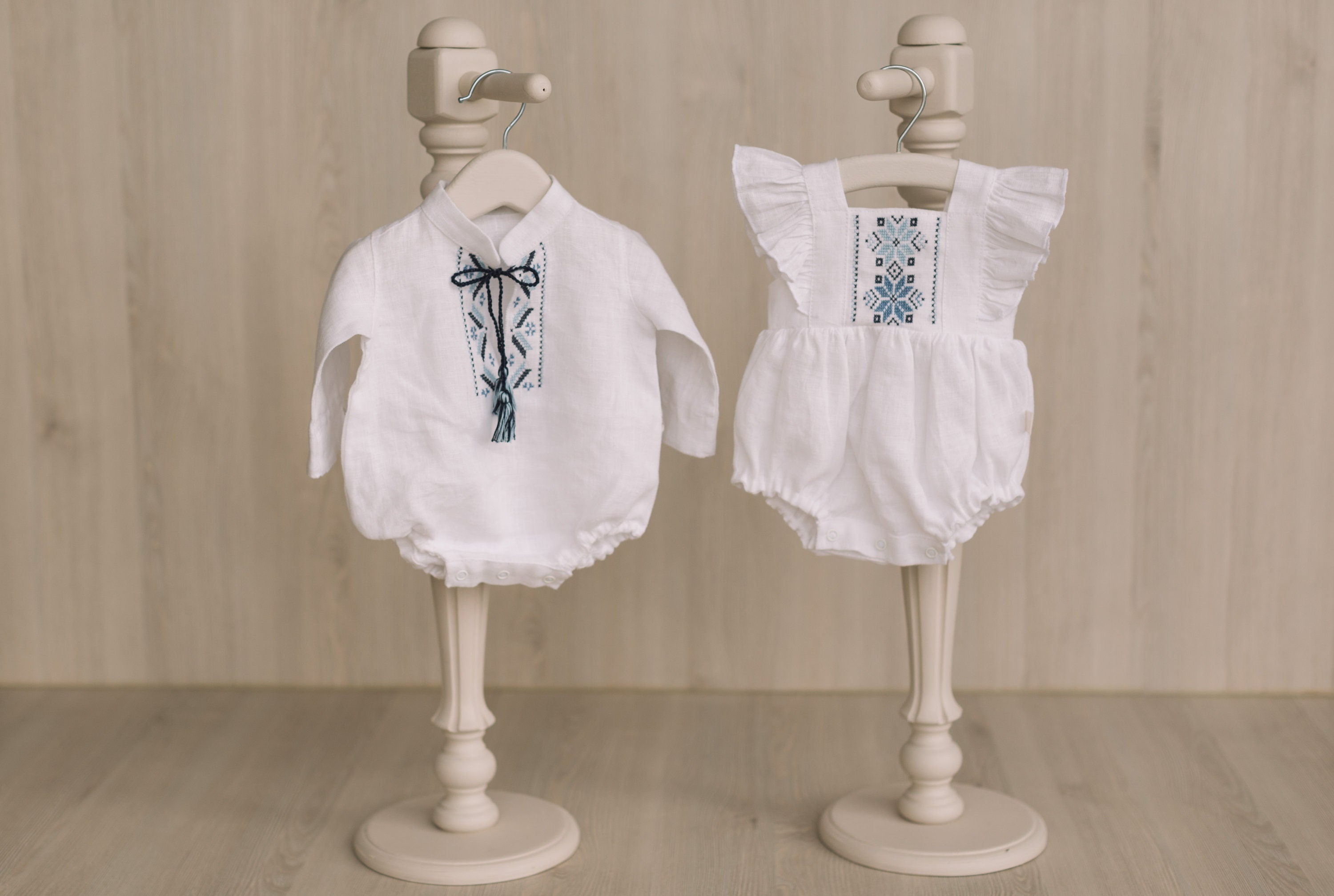 Newborn Ukrainian Vyshyvanka Dress, Newborn Linen Romper, Baby Embroidered Boho Romper, Newborn Coming Home Outfit,Linen Baptism Romper Girl