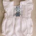Newborn Ukrainian Vyshyvanka Dress, Newborn Linen Romper, Baby Embroidered Boho Romper, Newborn Coming Home Outfit,Linen Baptism Romper Girl