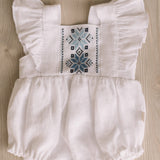 Newborn Ukrainian Vyshyvanka Dress, Newborn Linen Romper, Baby Embroidered Boho Romper, Newborn Coming Home Outfit,Linen Baptism Romper Girl