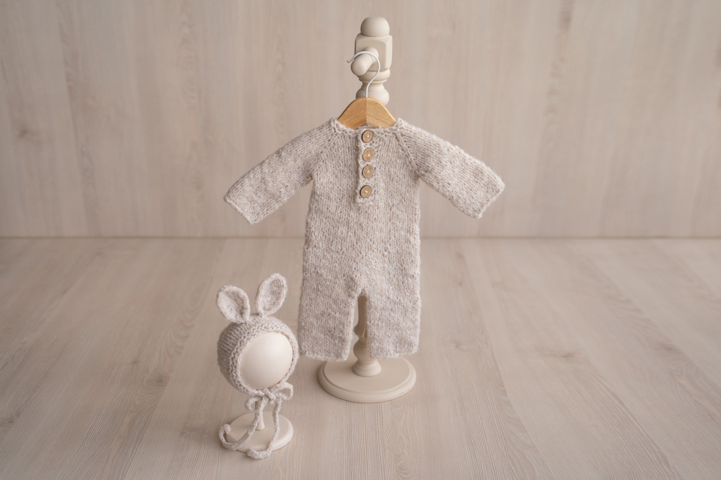 Newborn Teddy Bear and Bunny Outfit, Newborn Knitted Outfit, Newborn Bear Hat, Newborn Coming Home Outfit, Newborn Photography Props Set