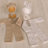 Newborn Teddy Bear and Bunny Outfit, Newborn Knitted Outfit, Newborn Bear Hat, Newborn Coming Home Outfit, Newborn Photography Props Set