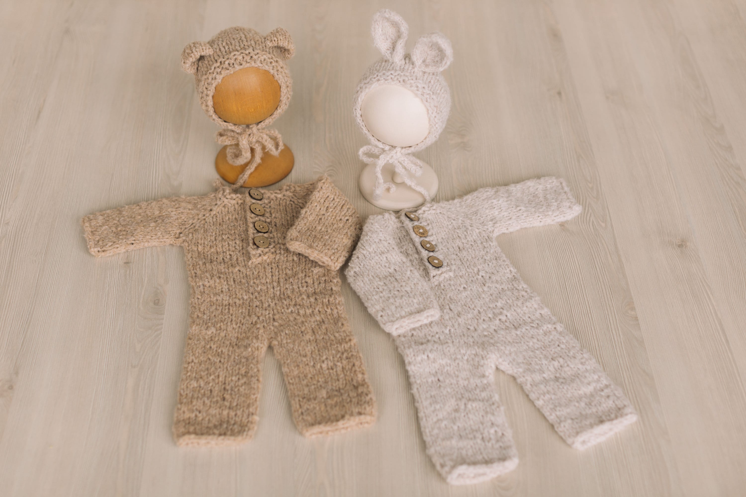 Newborn Teddy Bear and Bunny Outfit, Newborn Knitted Outfit, Newborn Bear Hat, Newborn Coming Home Outfit, Newborn Photography Props Set