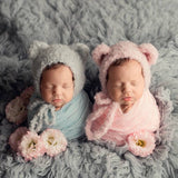 Newborn Knit Boucle Overall, Newborn Knit Teddy Bear Outfit, Newborn Knitted Outfit, Newborn Bear Hat Boucle, Newborn Photography Props Set