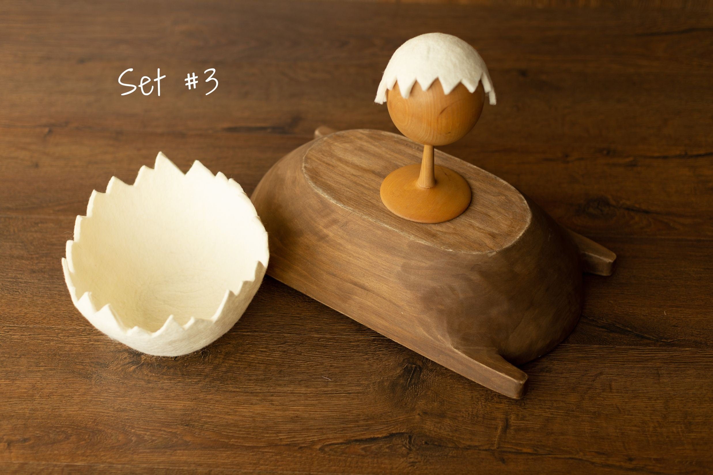 Newborn Egg Costume: Felted Wool Outfit with Hat and Shell Button for Easter Photography Props