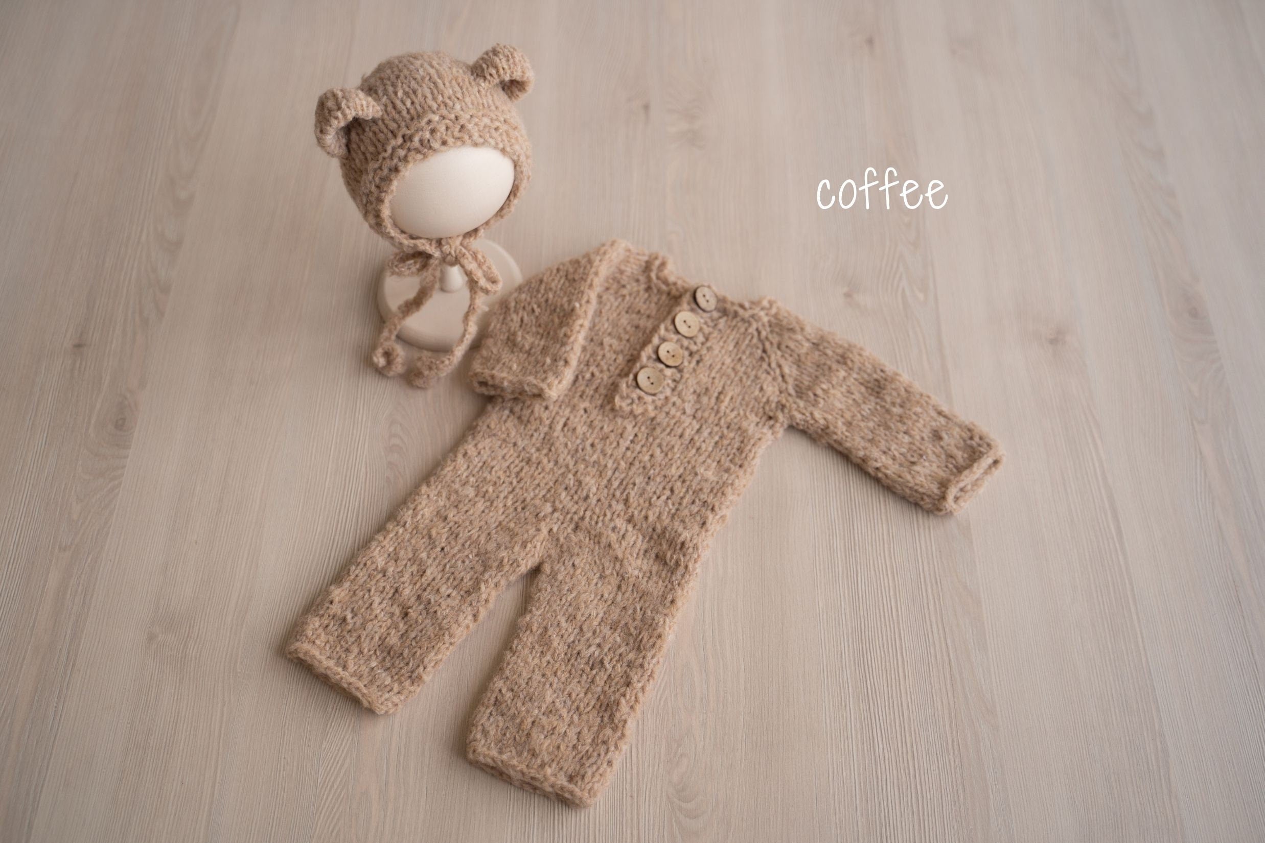 Newborn Teddy Bear and Bunny Outfit, Newborn Knitted Outfit, Newborn Bear Hat, Newborn Coming Home Outfit, Newborn Photography Props Set