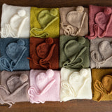 Soft mohair newborn wrap and bonnet – cozy and stretchy photo set