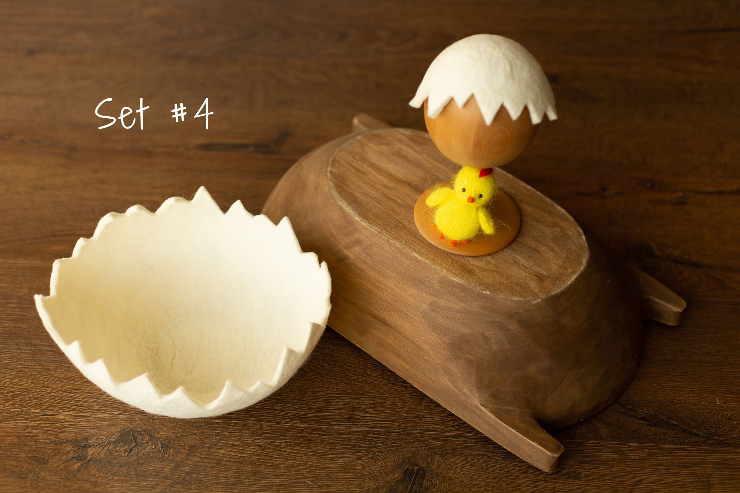 Newborn Egg Costume: Felted Wool Outfit with Hat and Shell Button for Easter Photography Props