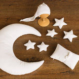 White Newborn Velvet Moon Pillow with Stars, Suede Crescent Moon Pillow Props for Newborn Photography, Newborn Photography Moon Props Set