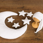 White Newborn Velvet Moon Pillow with Stars, Suede Crescent Moon Pillow Props for Newborn Photography, Newborn Photography Moon Props Set