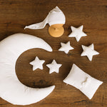 White Newborn Velvet Moon Pillow with Stars, Suede Crescent Moon Pillow Props for Newborn Photography, Newborn Photography Moon Props Set