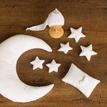 White Newborn Velvet Moon Pillow with Stars, Suede Crescent Moon Pillow Props for Newborn Photography, Newborn Photography Moon Props Set