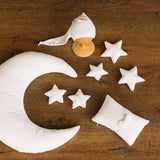 White Newborn Velvet Moon Pillow with Stars, Suede Crescent Moon Pillow Props for Newborn Photography, Newborn Photography Moon Props Set