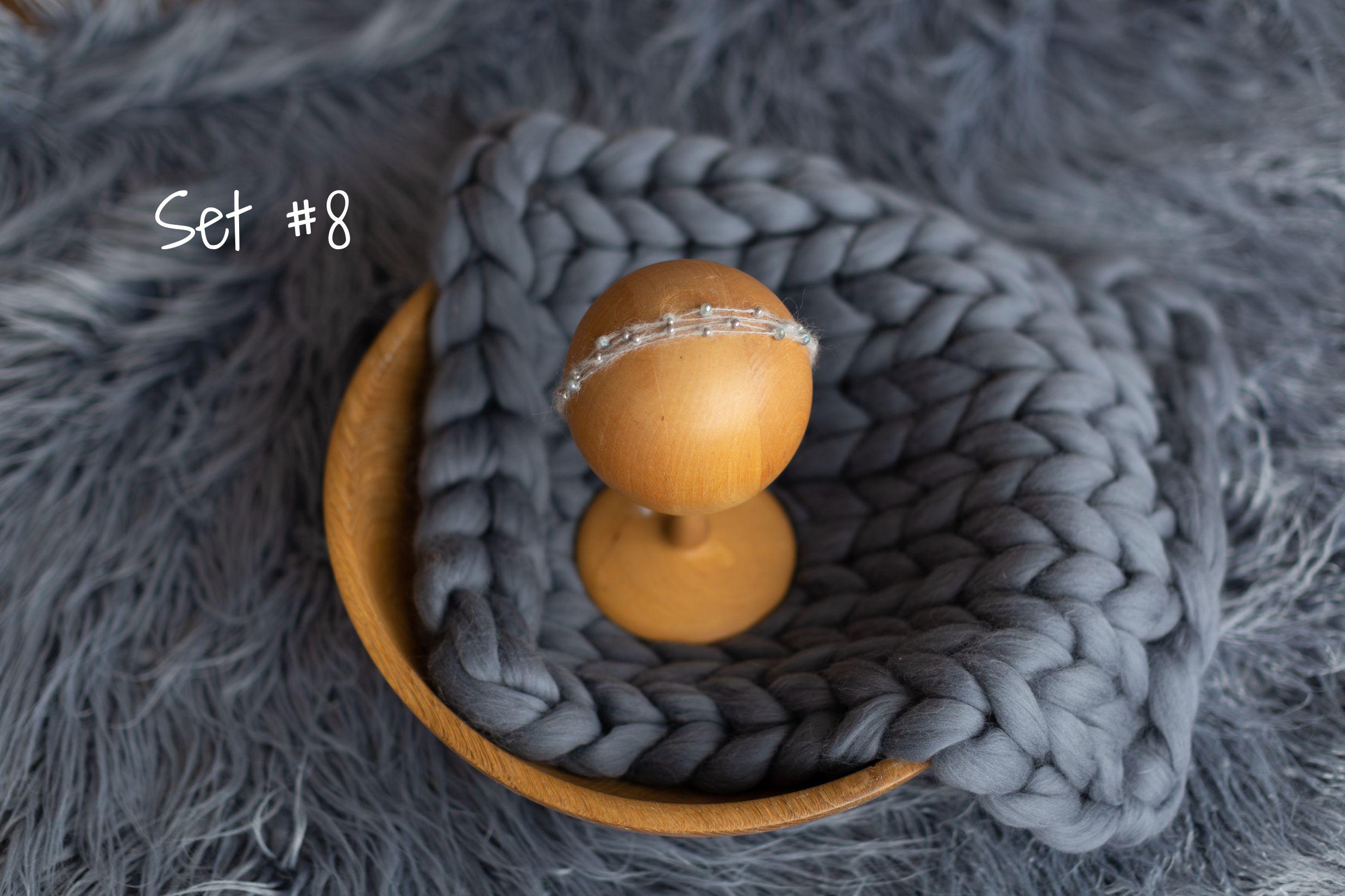 Iron Blue Flokati Newborn Photography Props Set, Newborn Merino Wool Blanket, Newborn Posing Fabric Backdrop, Newborn Layering Photo Props