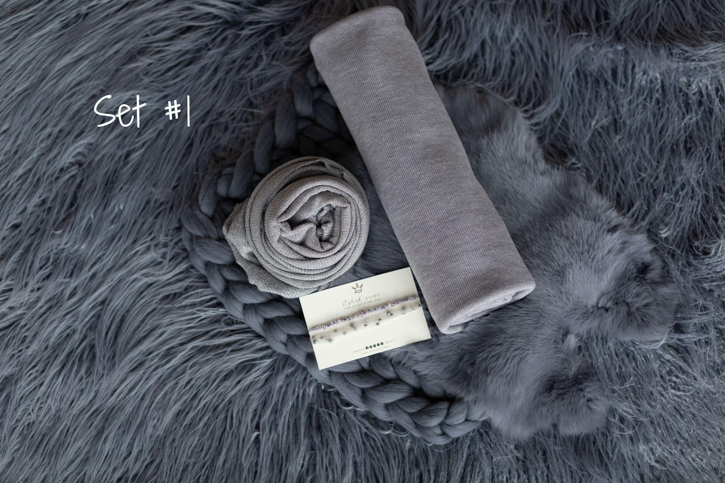 Iron Blue Flokati Newborn Photography Props Set, Newborn Merino Wool Blanket, Newborn Posing Fabric Backdrop, Newborn Layering Photo Props