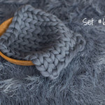 Iron Blue Flokati Newborn Photography Props Set, Newborn Merino Wool Blanket, Newborn Posing Fabric Backdrop, Newborn Layering Photo Props