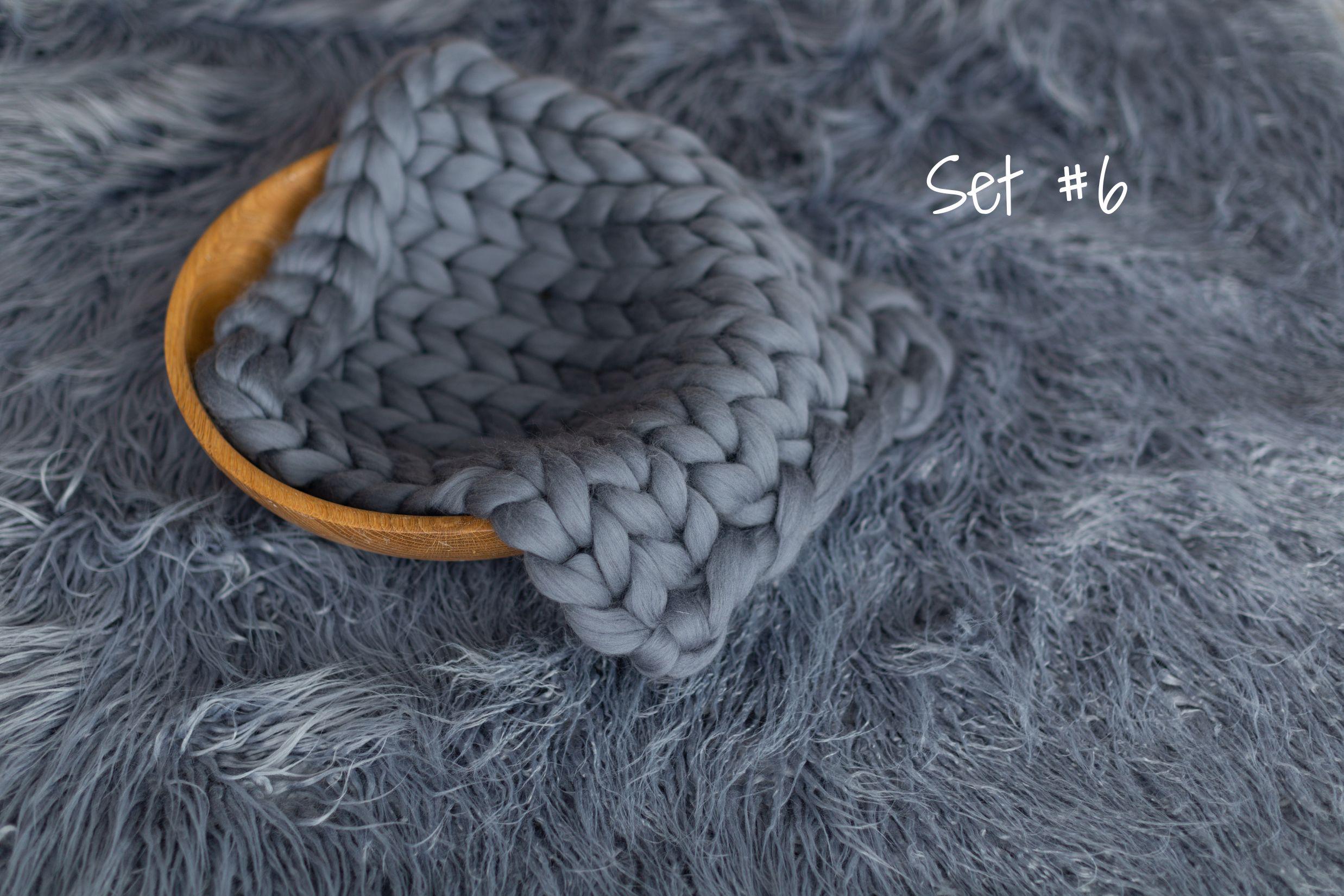 Iron Blue Flokati Newborn Photography Props Set, Newborn Merino Wool Blanket, Newborn Posing Fabric Backdrop, Newborn Layering Photo Props