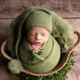 Newborn Knitted Wrap and Sleep Hat Set, Newborn Knit Sleep Hat with Pom Pom, Newborn Photography props, Newborn Wool Outfit, Newborn Fur Rug