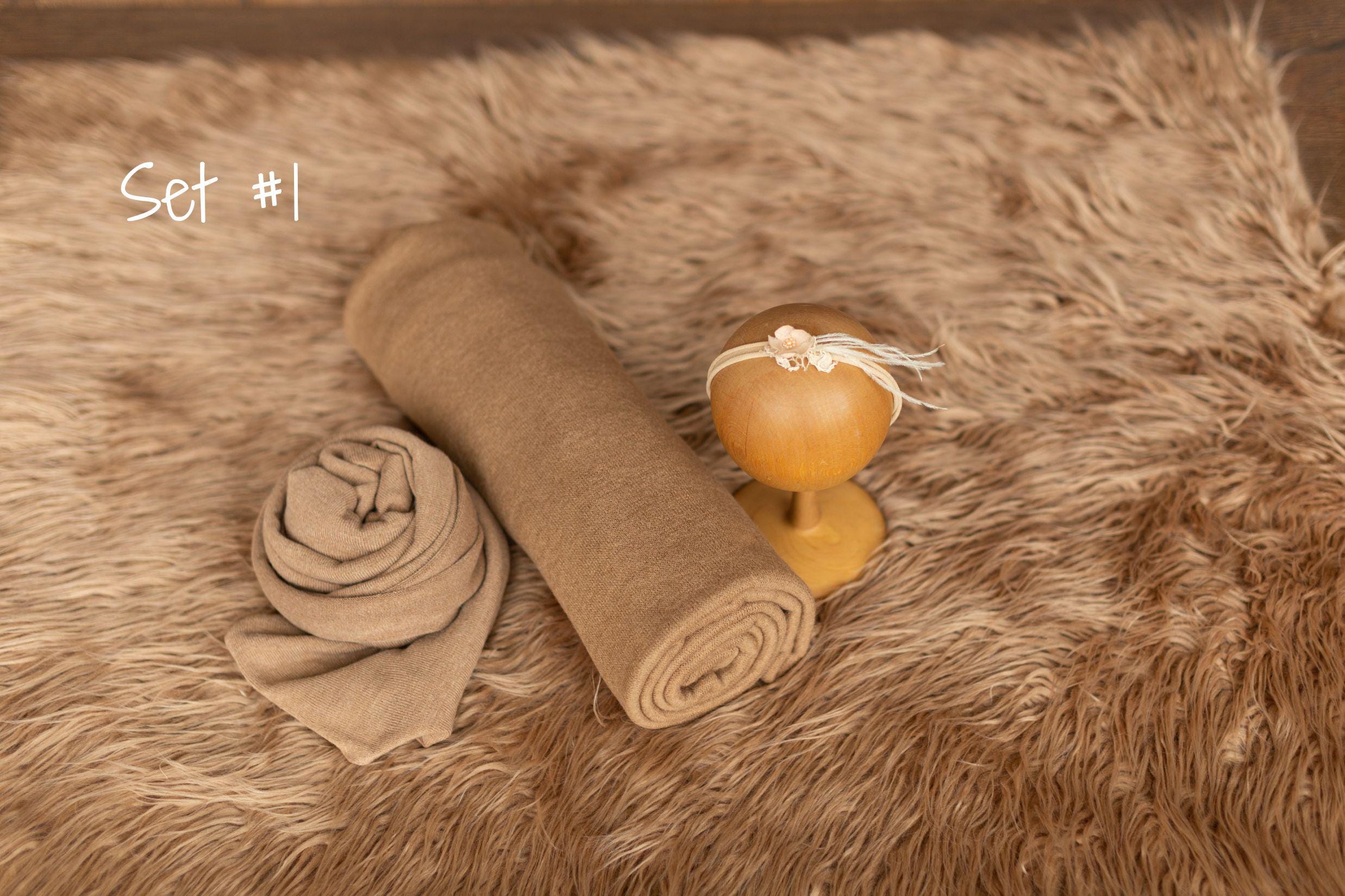 Brown Flokati Newborn Photography Props Set, Newborn Posing Fabric Backdrop, Newborn Layering Photo Props, Newborn Fabric Backdrop Props