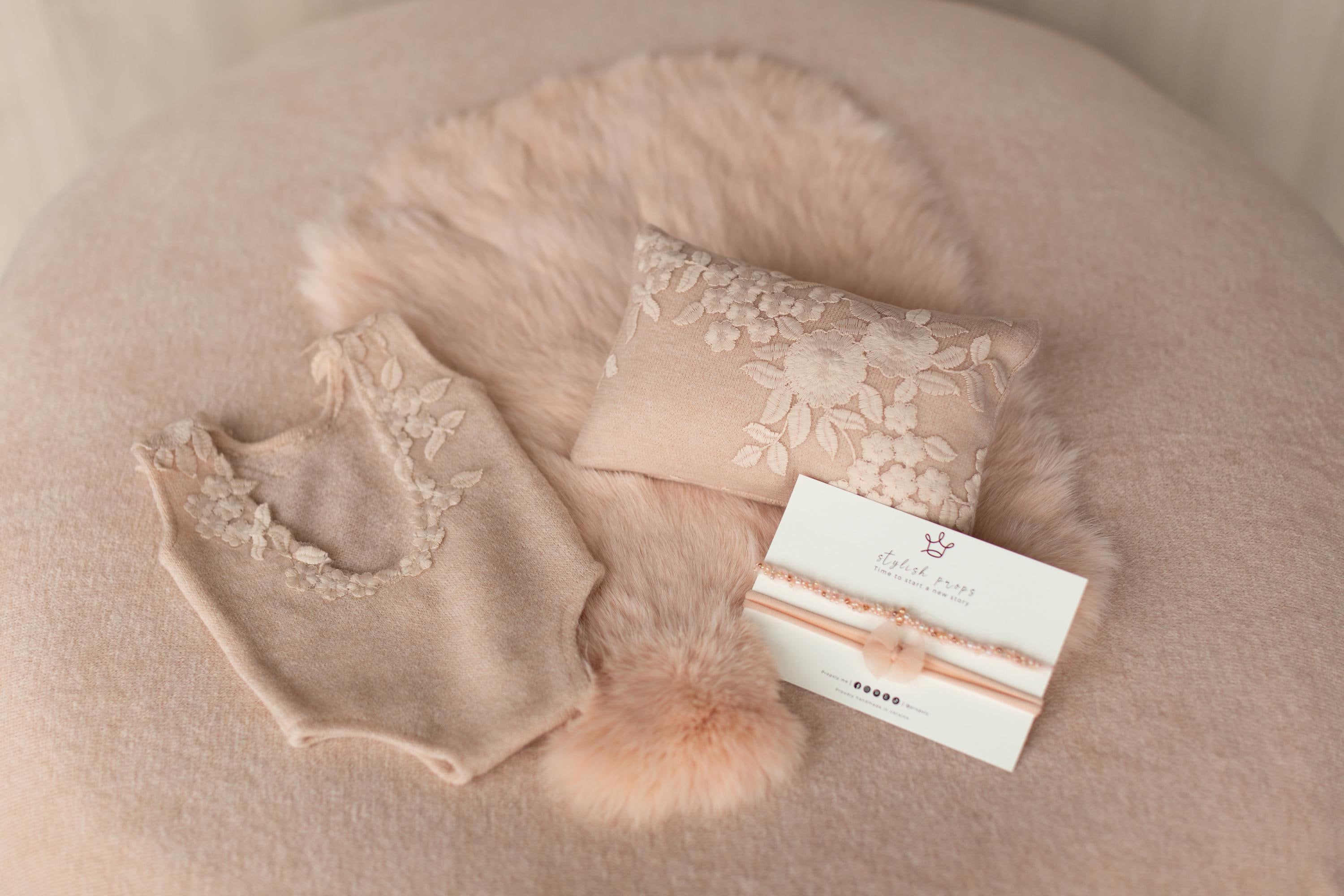 Peach Newborn Photography Props Set, Newborn Fabric Backdrop Beanbag, Natural rabbit fur, Newborn Posing Fabric, Newborn Posing Pillow