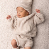 Newborn Coming Home Outfit with Knitted Baby Chunky Sweater, Bloomers, Socks and Hat with Pom Pom, Unisex Baby Knitted Sweater Outfit