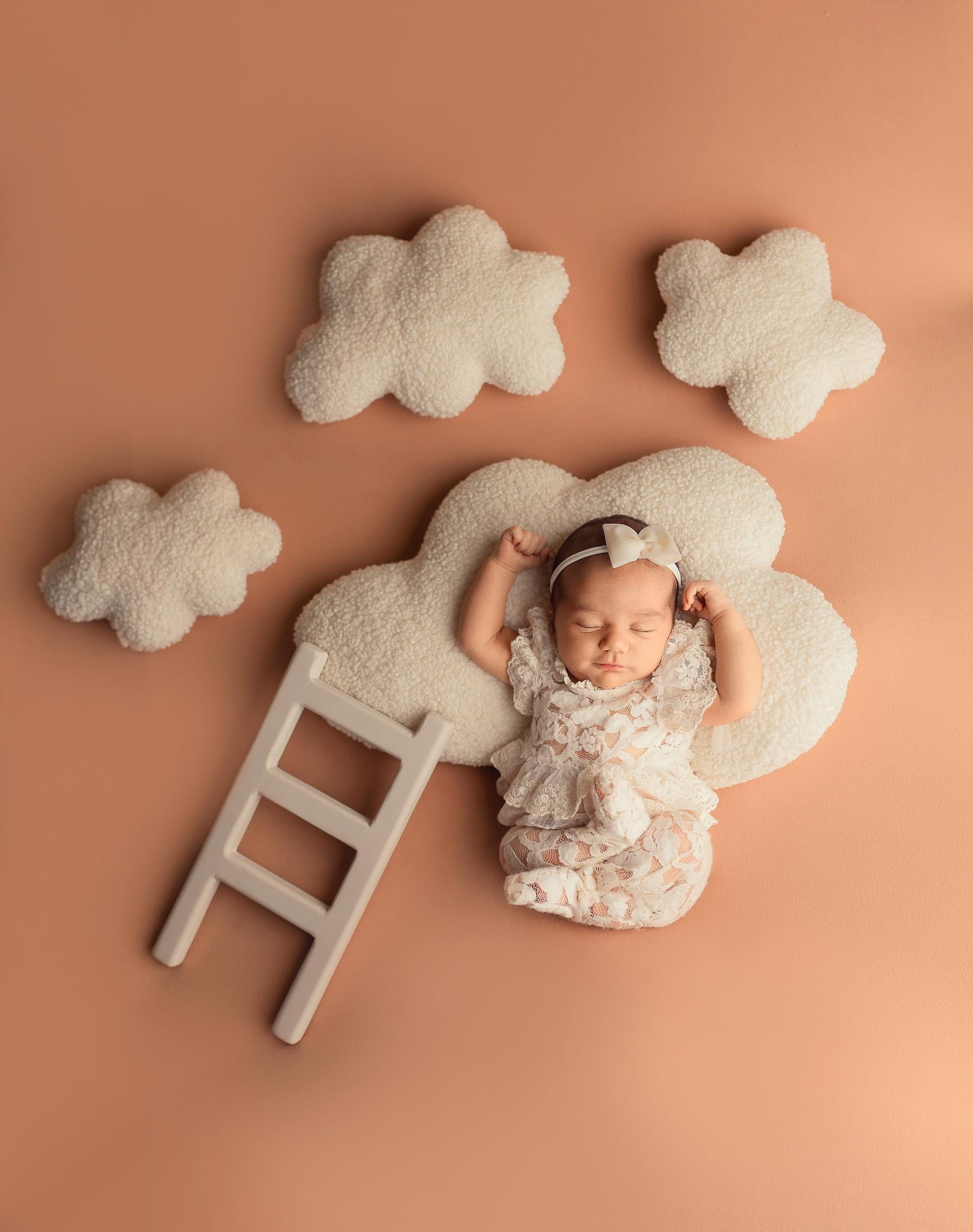 Handcrafted wooden ladder for newborn photo sessions