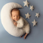 White Newborn Velvet Moon Pillow with Stars, Suede Crescent Moon Pillow Props for Newborn Photography, Newborn Photography Moon Props Set