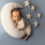 White Newborn Velvet Moon Pillow with Stars, Suede Crescent Moon Pillow Props for Newborn Photography, Newborn Photography Moon Props Set