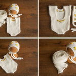Newborn Knitted Romper for Girl with Bonnet & Wrap,Newborn Romper Girl,Newborn Girl Outfit,Newborn Photography Props,Newborn Photo Props Set