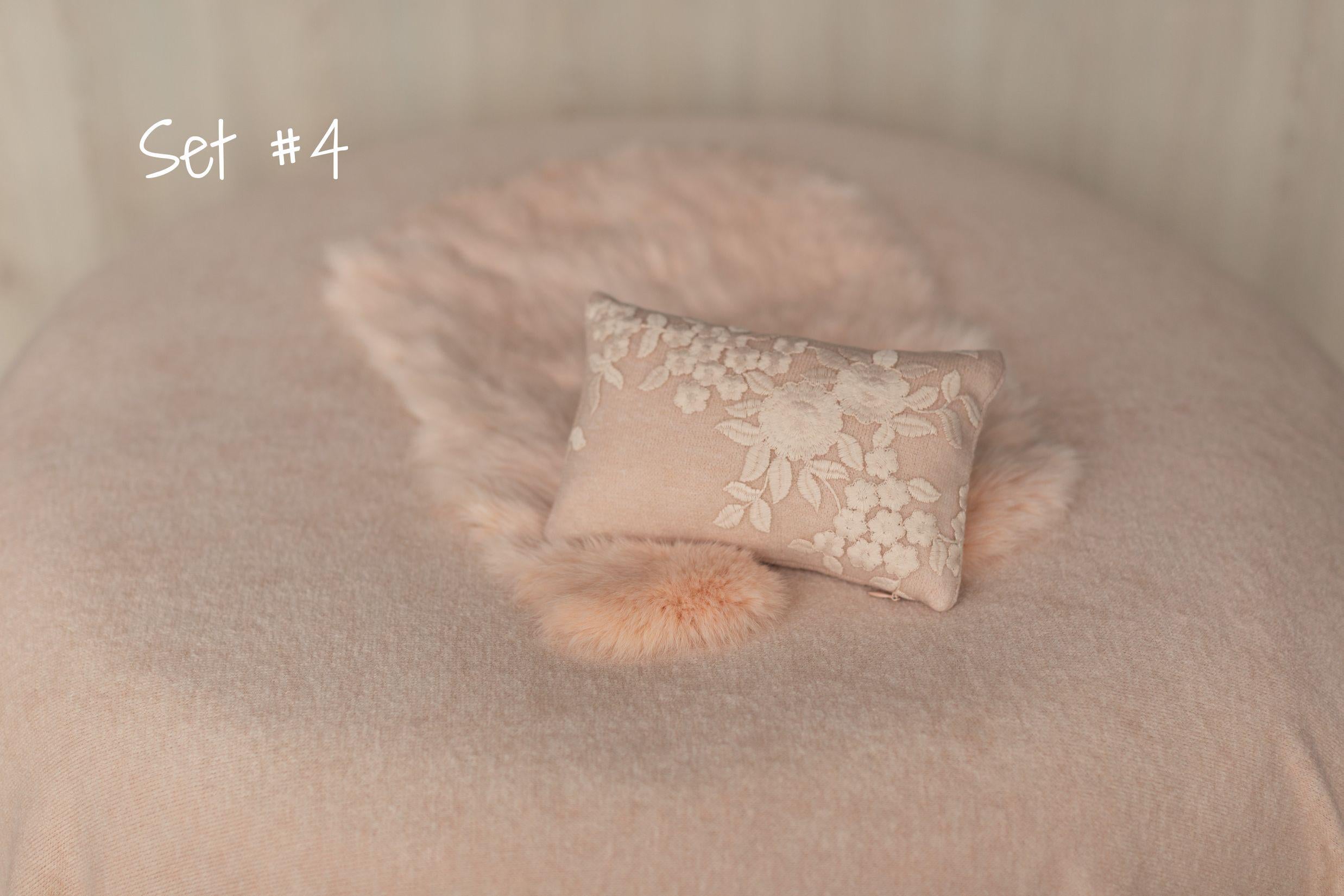 Peach Newborn Photography Props Set, Newborn Fabric Backdrop Beanbag, Natural rabbit fur, Newborn Posing Fabric, Newborn Posing Pillow