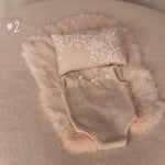 Peach Newborn Photography Props Set, Newborn Fabric Backdrop Beanbag, Natural rabbit fur, Newborn Posing Fabric, Newborn Posing Pillow